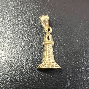 Vintage 14K Lighthouse Charm Pendant Signed Dazzlers Yellow Gold Nautical